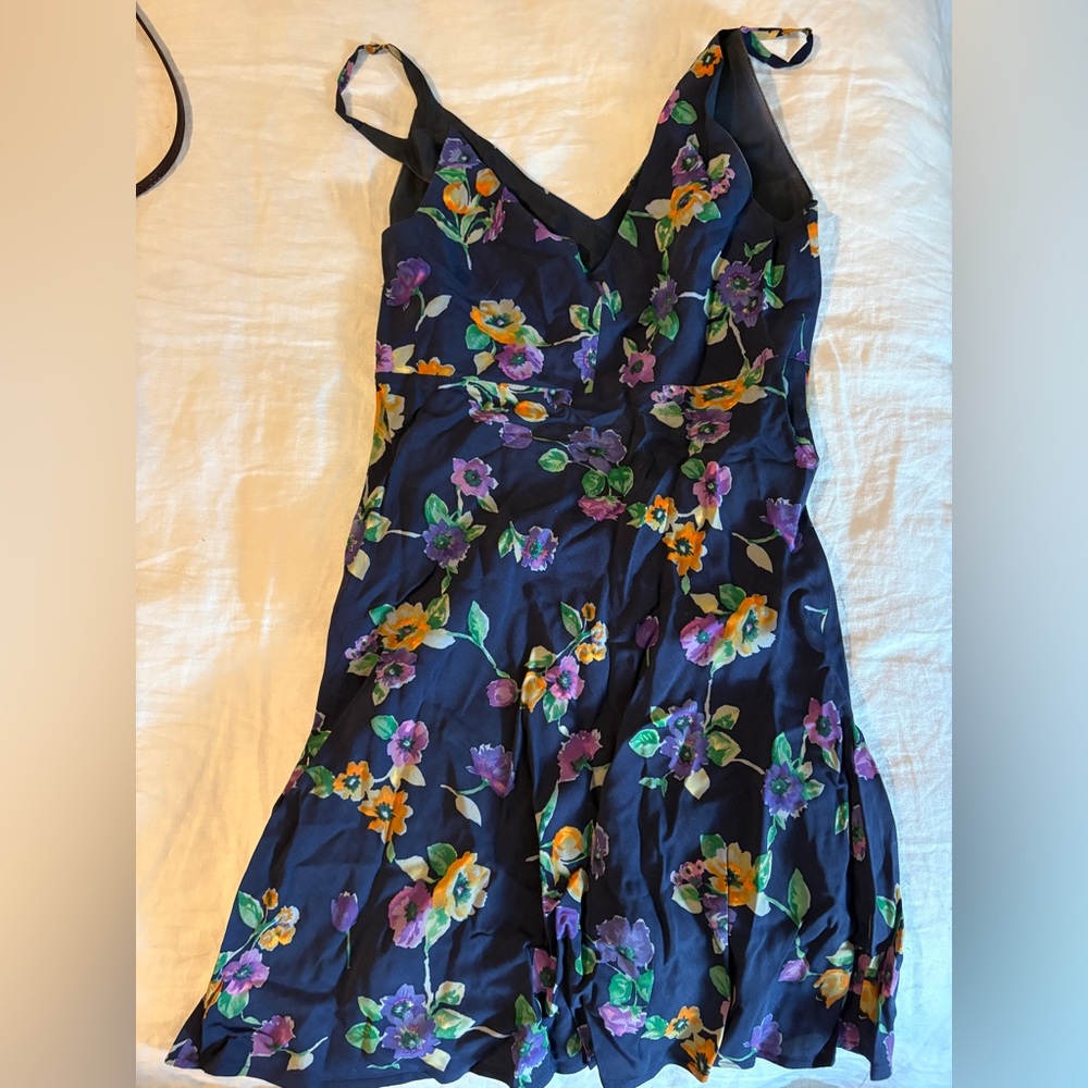 jonathan martin Navy Floral Slip Dress with Purple and Yellow Blooms